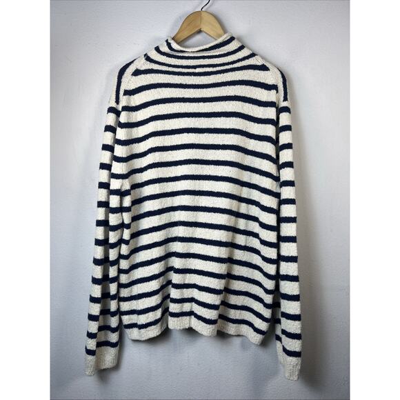J. Crew women's large Nautical Blue White Stripe Mock neck sweater classic - Picture 6 of 10